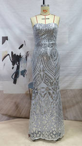 Grosir gaun payet perak tanpa lengan Slim Fit wanita gaun <span class=keywords><strong>Prom</strong></span> seksi bahu terbuka gaun malam pesta - Product Image 6