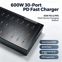 Station de charge USB-C 600W de qualité industrielle, 30 ports USB C PPS, chargeur rapide PD, coque en aluminium, station de charge multi-appareils