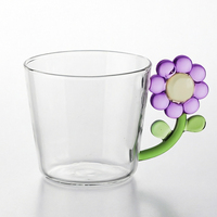 Verre à eau en cristal sans plomb en gros avec poignée florale délicate, en borosilicate résistant à la chaleur