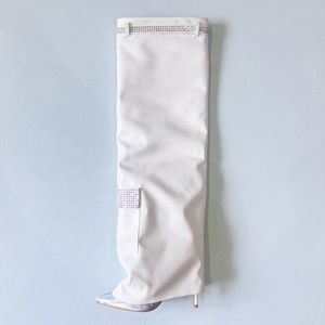 Bottes hautes pour femmes avec diamants, motif camouflage, talons fins, coupe large, bottines longues, chaussures d'hiver à talons aiguilles tendance - Product Image 5