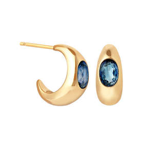 Pendientes de Aro Huggie de Moda con Piedra Natural, Chapados en Oro de 18K, Hipoalergénicos, Joyería para Uso Diario - Product Image 1