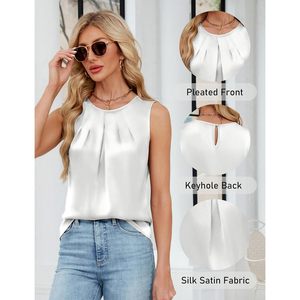 FOXA Débardeur en satin de soie pour femme, sans manches, froncé sur le devant, chemise décontractée d'été pour le travail - Product Image 3