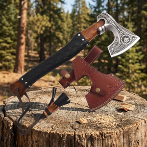 Hacha Vikinga Hecha a Mano de Acero Inoxidable con Mango de Madera y Funda de Cuero, Cuchillo de Supervivencia para Camping y Caza, 20 Pulgadas, 3 Años de Garantía - Product Image 3