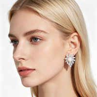 Boucles d'oreilles de mariage de luxe en laiton, clips pour oreilles non percées, tendance, perles imitation marquise, CZ, motif floral, hypoallergéniques, plaqué rhodium