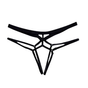 Culotte string rouge à entrejambe ouvert pour femme, lingerie sexy transparente en maille, couleur unie, fibre de polyester, taille unique - Product Image 3