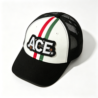 Casquette Trucker 6 Panneaux Personnalisée Blanche et Noire en Maille 100% Polyester Unisexe Tendance Sport Été avec Patch 3D Tissé Rayures Colorées OEM