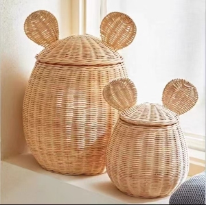 Cesta de Madera con Tapa, Ratán Natural, Forma de Ratón, Cesta de Almacenamiento Multifuncional de Grado Alimenticio, Hecha a Mano - Product Image 1