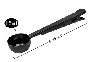 Cuillère doseuse multifonction écologique en acier inoxydable de qualité alimentaire, design classique, noire, avec pince à sac, 15 ml pour café - Product Image 2