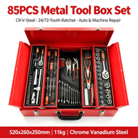 Kit d'outils de réparation 85 pièces en acier Cr-V, jeu de clés à douilles professionnel, boîte à outils mécanique en métal, garantie 3 ans, manuel d'utilisation inclus