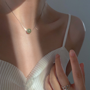 Hetian Jade Ball Necklace Silver Plated Geometric Design For Women Gift Jewelry 10cm Extended Chain - Product Image 1