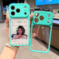 Coque DIY avec fente photo pour iPhone 17 16 Pro Max, dos transparent cristallin, protection des boutons IA, antichoc et fine