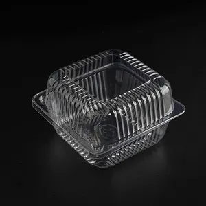Disposable Fruit Box Containers Square Clear PS Hinged Take-out Plastic Food Carton Transparent Cupcake Box and Packaging Accept