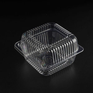 Disposable Fruit Box Containers Square Clear PS Hinged Take-out Plastic Food Carton Transparent Cupcake Box and Packaging Accept