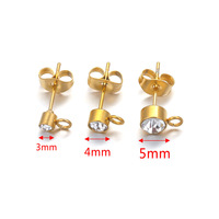 Connecteurs de boucles d'oreilles simples en acier inoxydable plaqué or 18 carats de 3 mm, 4 mm, 5 mm avec strass pour la fabrication de bijoux DIY