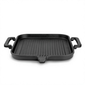 Wajan Besi Cor Persegi Pegangan Ganda Desain Minimalis Modern Tanpa Lapisan Kimia untuk Memanggang Steak, Daging Panggang, dan Menggoreng Ikan - Product Image 1