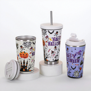 <span class=keywords><strong>Halloween</strong></span> Theo Chủ Đề 500Ml Thép Không Gỉ 304 Chân Không Cách Điện Cốc 304 Hiệu Suất Nóng Bí Ngô/Ma/Bat In Rơm Cốc - Product Image 5