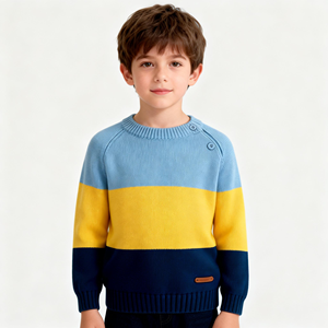 Pulls à manches longues vintage pour garçon, OEM ODM, mode décontractée, rayures, tricot, sweats pour enfants, garçon, couleur contrastée, <span class=keywords><strong>col</strong></span> <span class=keywords><strong>rond</strong></span> - Product Image 3