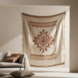 Fusion culturelle Tapisseries artisanales Textile décoratif avec motifs patrimoniaux Été essentiel pour l'élégance cousue par l'artisan - Product Image 1