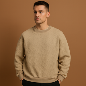 Sudadera informal de cuello redondo para hombre de alta calidad con textura Jacquard con patrón de flores sólidas para otoño - Product Image 1