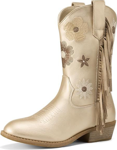 Bottes en cuir pour enfants et bébés, style cowboy vintage, à talons hauts, en daim, avec broderie florale, pour garçons et filles, vente en gros - Product Image 5