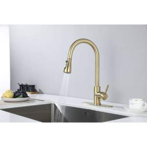 Robinet de cuisine contemporain en alliage de zinc, 1 poignée, douchette extractible, eau chaude et froide, montage sur plan, design moderne - Product Image 5