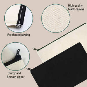 Sac de maquillage en toile de coton, fermeture éclair, Logo personnel personnalisé, pochette polyvalente pour étiquette privée, blanc, noir, 50 pièces - Product Image 3