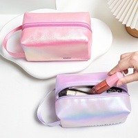 Nouvelle Trousse de Maquillage Multifonctionnelle INS Minimaliste Portable en Polyester Iridescent Imperméable avec Fermeture Éclair, Pochette de Rangement pour Papeterie et Crayons