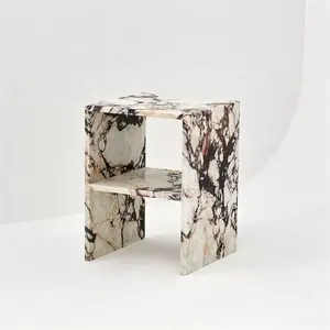 Newstar Popular Marble Side Table Luxury Natural Travertine Calacatta Viola Marble End Side Table Bed Side Table