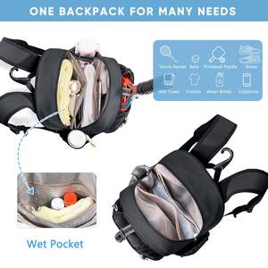 Sac à dos de tennis, porte-<span class=keywords><strong>2</strong></span> raquettes, polyester imperméable, fermeture éclair, bandoulière arquée, sac de sport unisexe, bandoulière, sac de sport - Product Image 5