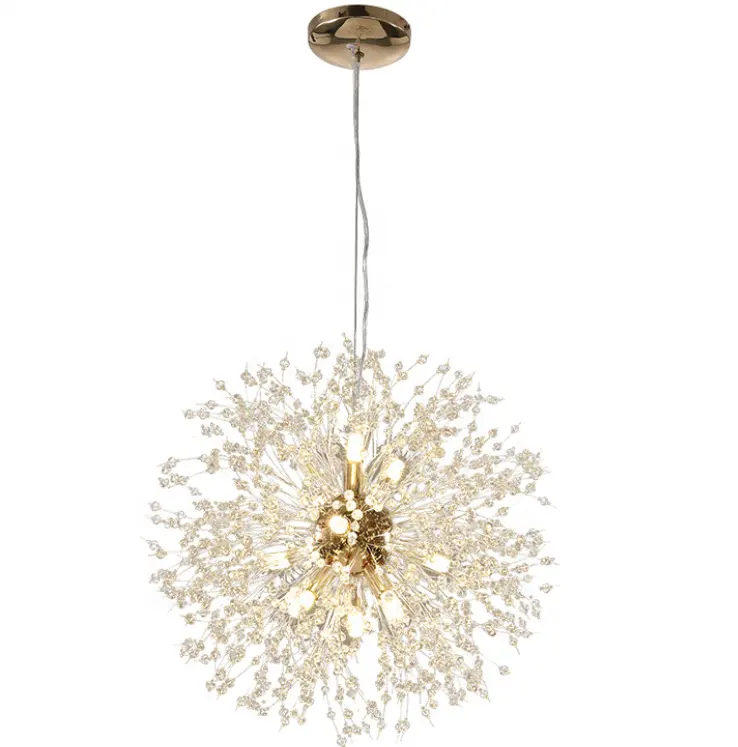 Art decor nordic designer flower dandelion led globe copper crystal chandelier lighting indoor pendant lights