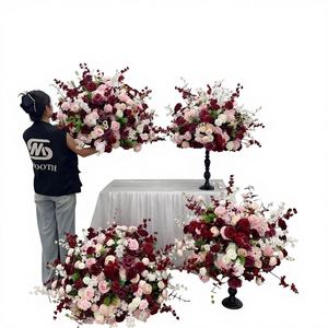 Bola de Flores de Rosa de Seda Artificial SUAVE de 60 cm/80 cm, Diseño Asimétrico Roto, Decoraciones para Mesa de Boda, Color Blanco, Colorido, Borgoña - Product Image 1