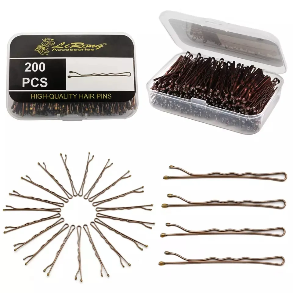 Hair Pins For Hair BSCI Audited Factory Lirong Metal 5CM/2in Brown Bridal Bobby Pins Hair Clips Grips For Hair Decoration 200pcs With Plastic Box