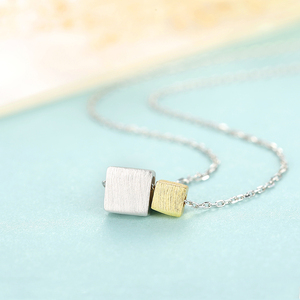 CZCITY due colori quadrati geometrici minimalisti <span class=keywords><strong>gioielli</strong></span> in argento Sterling 925 collane doppie placcate in oro per <span class=keywords><strong>bambina</strong></span> - Product Image 6