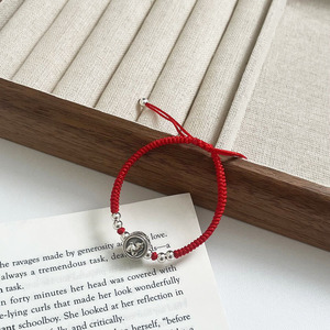 S925 Sterling <b>Silver</b> Red String Bracelet With Pony <b>Charm</b> Bead Adjustable Unisex Everyday Wear - Product Image 2