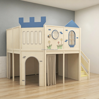 Structure de jeu intérieure en bois pour usage commercial, en contreplaqué de bouleau, avec doubles toboggans rembourrés, maisonnette pour enfants pour grande maternelle