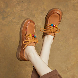 Nouvelles chaussures plates rétro en cuir véritable faites à la main avec lacets et semelle souple pour femme, style plateforme, petites chaussures en cuir - Product Image 3