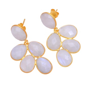 925 Sterling <b>Silver</b> <b>Dangle</b> Stud <b>Earrings</b> Yellow 18K Gold Plated White Moonstone Drop Fashion <b>Earrings</b> Jewelry For Girl And Women - Product Image 1