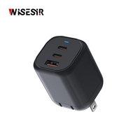 Chargeur rapide universel WISESIR 65W GaN avec prise pliable, sortie 1A2C, PD QC3.0 PPS OVP OTP, efficacité 92%, voyage, bureau, maison