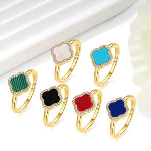 कस्टम गहने कारखाने 925 स्टर्लिंग चांदी 18k सोने की चार पत्ती थक्के महिलाओं के लिए मोती लाल एगेट रिंग की प्राकृतिक पत्थर माँ - Product Image 1