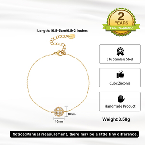 Pulsera de Cadena de Bolas Redondas con Circonitas Cúbicas, Chapada en Oro de 18K, de Acero Inoxidable 316, con Rechapado Gratuito Durante 2 Años, para Mujer, Marca FUAMAY - Product Image 6