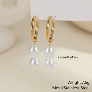 Fashion Wholesale Fine 14k 18k <b>Gold</b> Plated 316L Stainless Steel Pearl Tassel Drop <b>Dangle</b> <b>Gold</b> <b>Earrings</b> for Women - Product Image 6