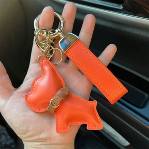 Cute French Bulldog Keychain PU Leather Car <b>Key</b> <b>Ring</b> & Bag Pendant Creative Puppy Gift for Pet Lovers (Wholesale Available) - Product Image 3
