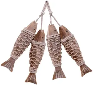 Antique Wood Fish Decor Decorative Wooden Hanging Fish Nautical Indoor Outdoor Decorations Wall Art Ornament