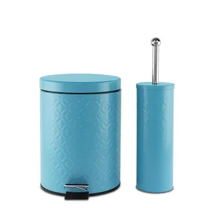 Fanny 2 pcs bathroom set steel dustbin toilet brush holder pedal bin set