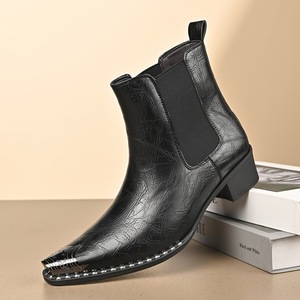 Botas de punta puntiaguda de cuero genuino negro con banda elástica, sin cordones, para oficina y carrera profesional, suela de goma, envío directo - Product Image 1