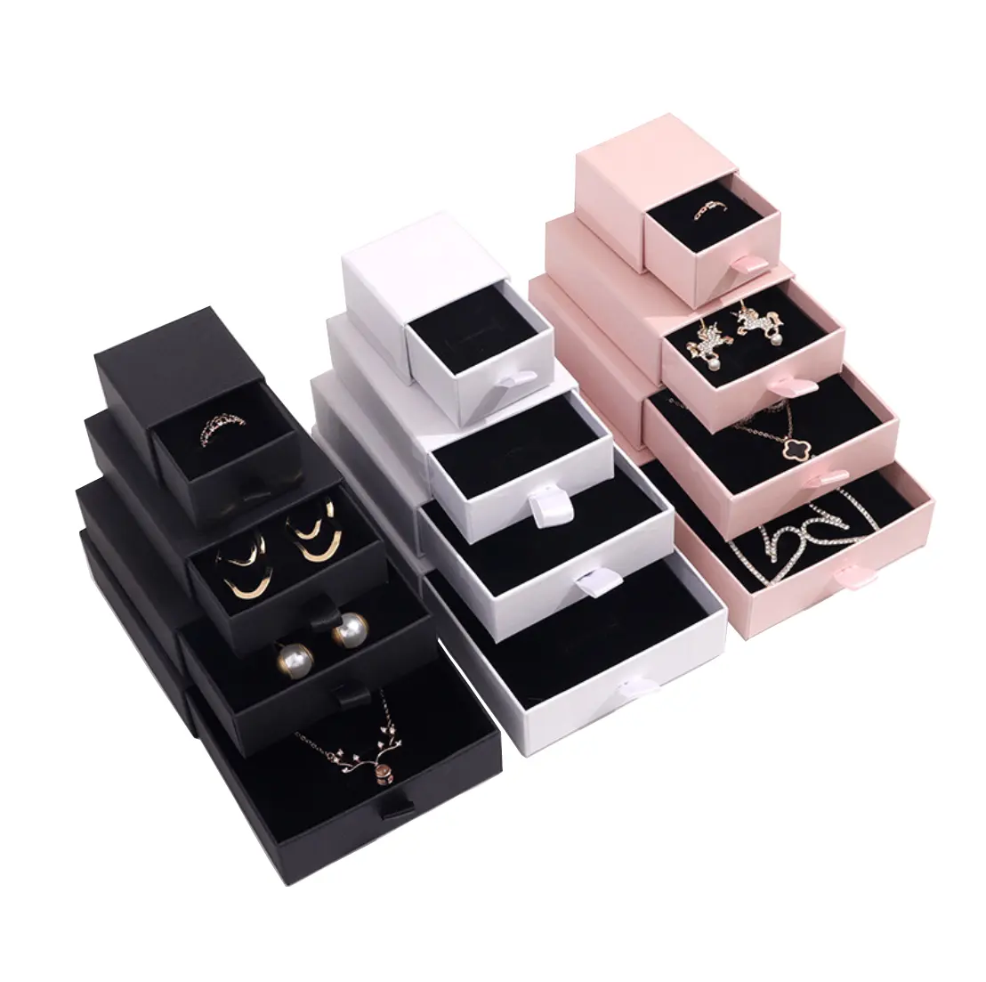 2020 custom logo pink black white sliding kraft cardboard jewelry packaging paper jewelry drawer box jewelry