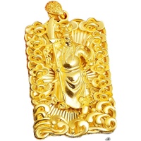 Pendentif masculin en laiton plaqué or, creux, imposant, avec motif Guan Gong atmosphérique et or alluvial Xiangyun