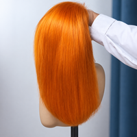 Jahe Jeruk # Wig Bob Lurus 350 Bone Straight dari Rambut Asli Manusia dengan Lace Transparan, Wig Pendek Lurus Halus Berwarna, Vendor Grosir untuk Wanita