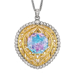 Premium Matte Finish Eco-friendly Copper <b>Leaf</b> Bezel Set Jewelry 14mm Rose Cut Zirconia Pendant Necklace for Ladies Casual Wear - Product Image 1