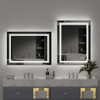 Miroir de douche de salle de bain de salon avec lumière LED carrée personnalisée miroir intelligent avec interrupteur à capteur tactile et désembuage